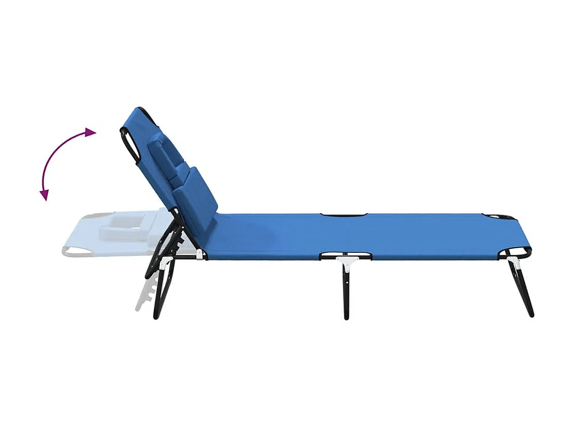 Chaise longue pliante bleu tissu oxford acier enduit de poudre