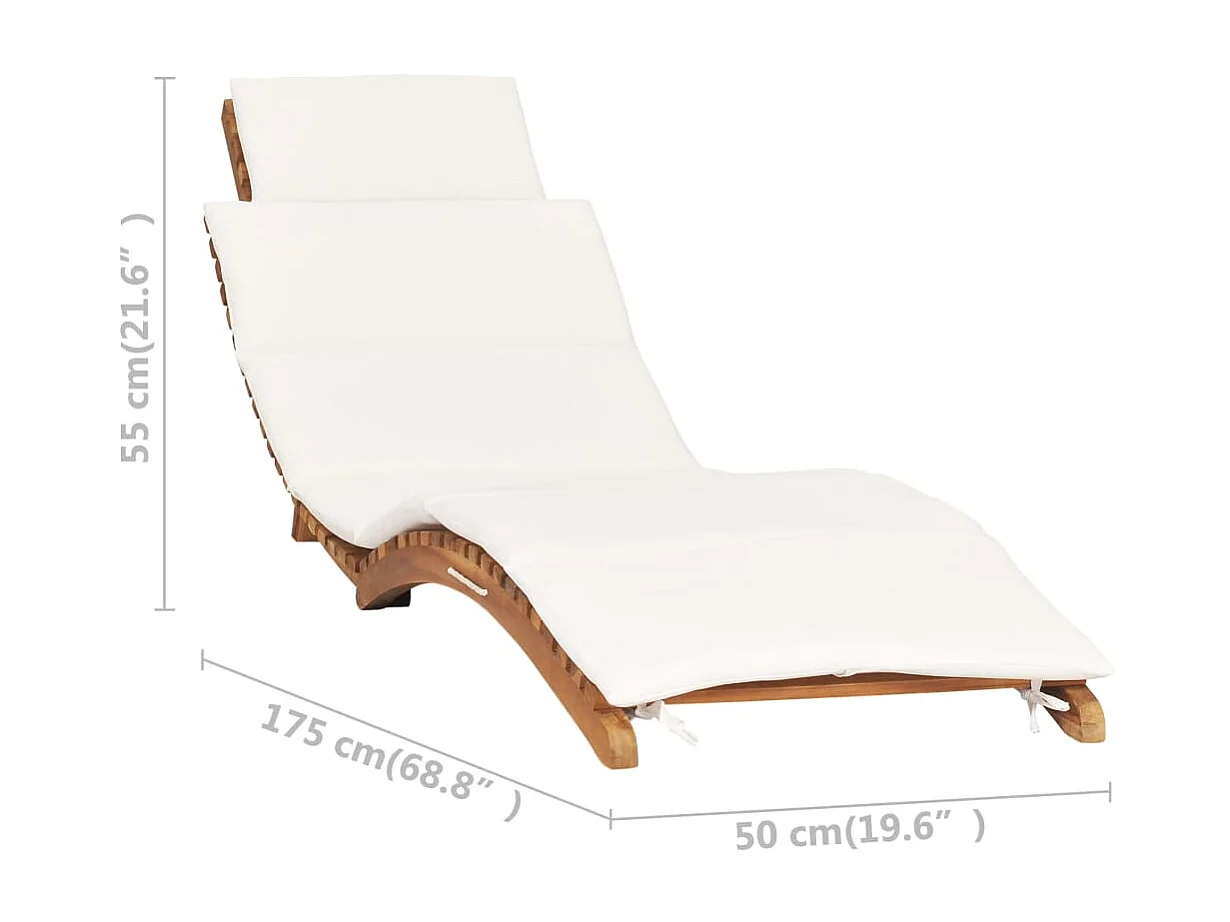 Sillón plegable con cojín blanco crema Madera de teca