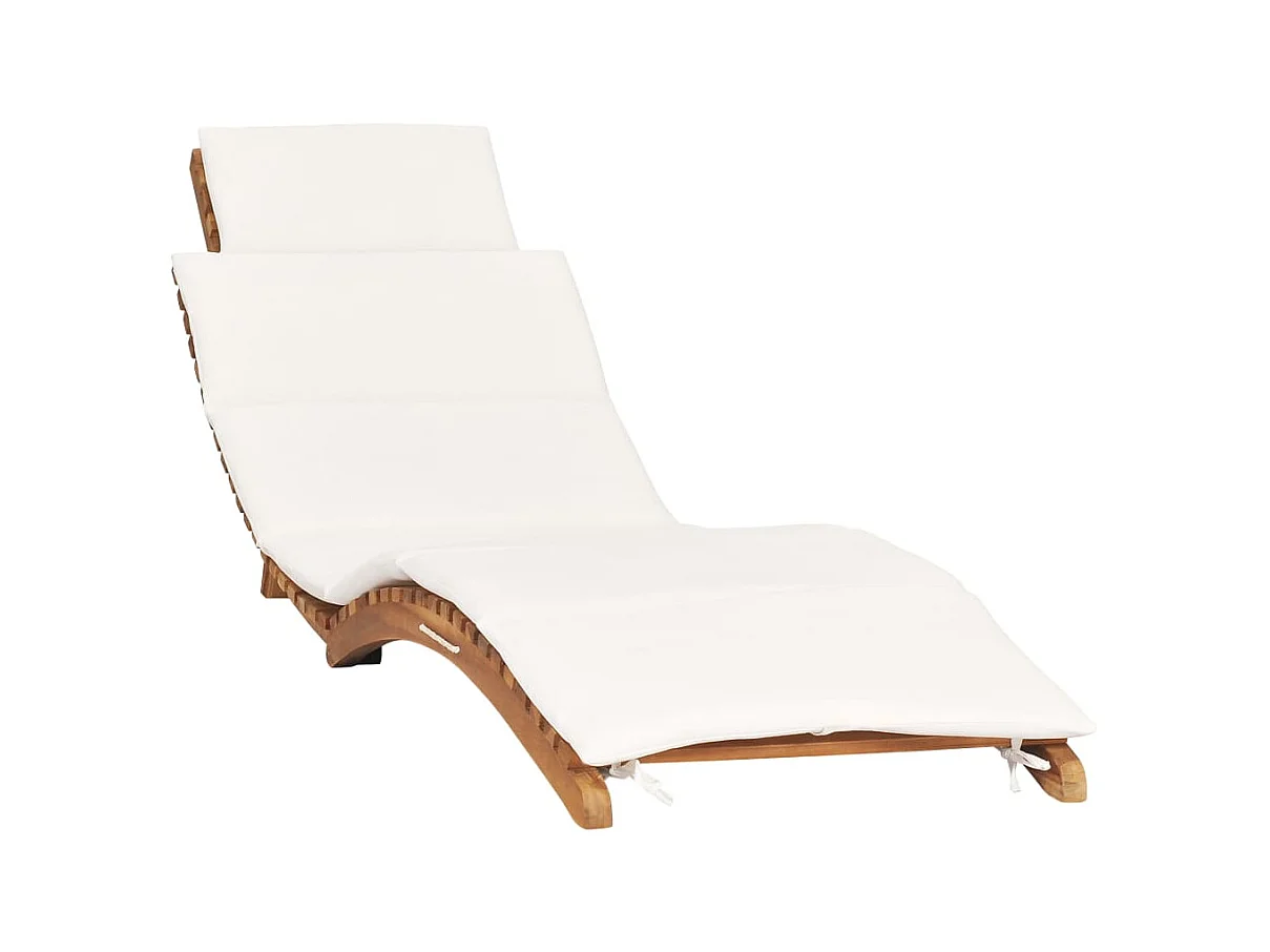 Chaise longue pliable avec coussin blanc crème Bois de teck