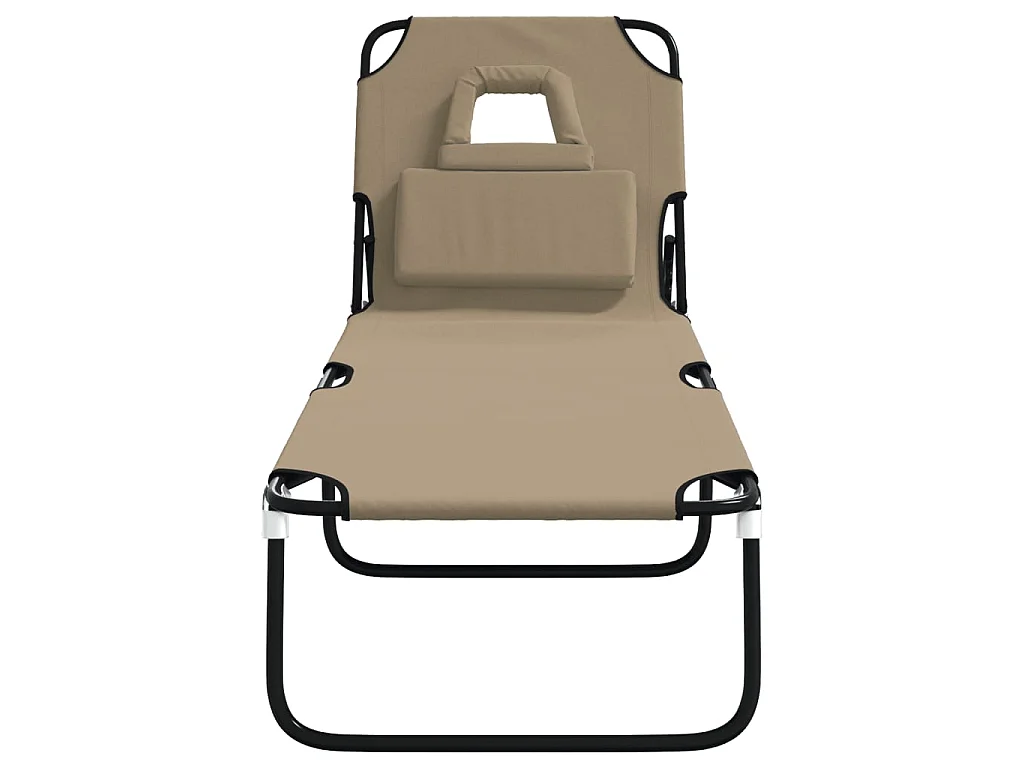 Chaise longue pliante taupe tissu oxford acier enduit de poudre