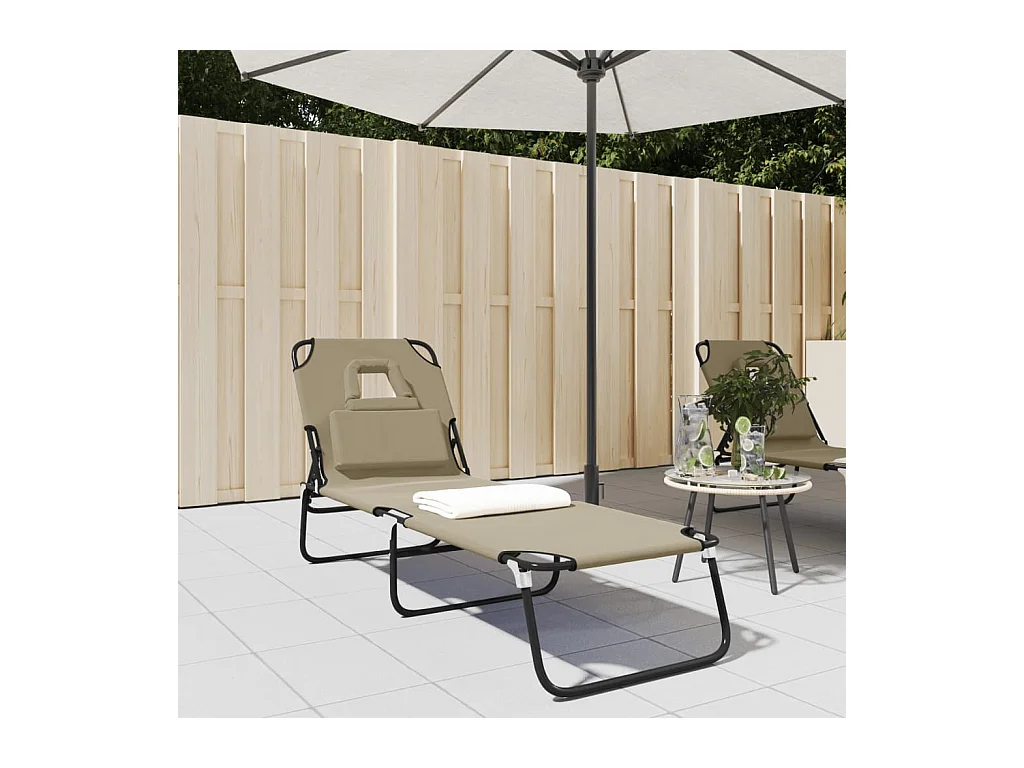 Chaise longue pliante taupe tissu oxford acier enduit de poudre