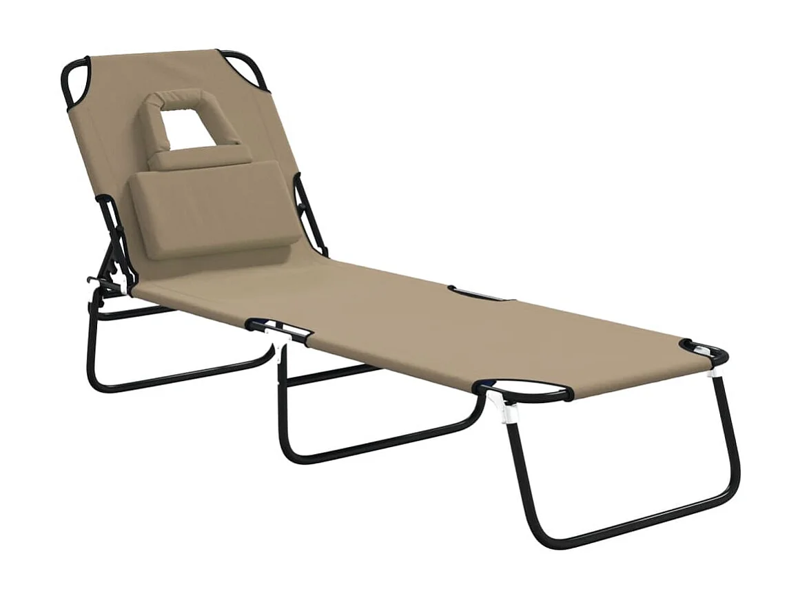 Chaise longue pliante taupe tissu oxford acier enduit de poudre