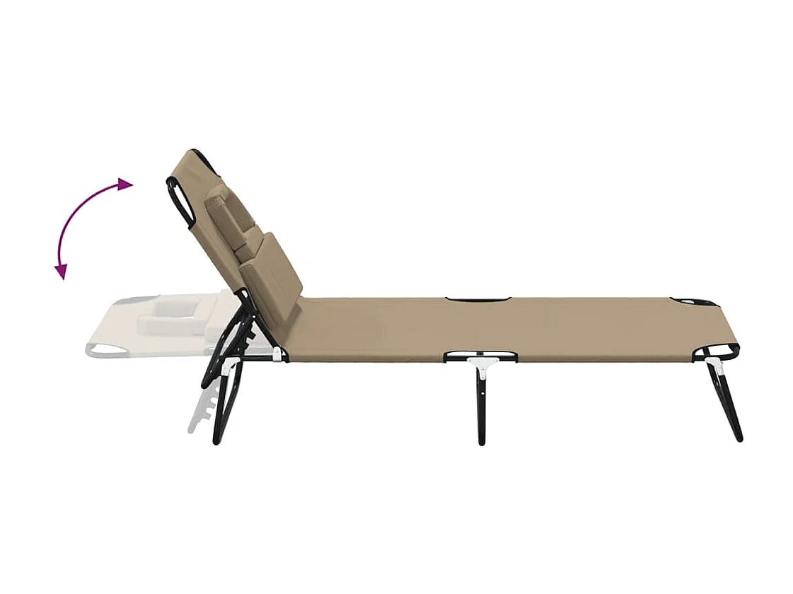 Chaise longue pliante taupe tissu oxford acier enduit de poudre