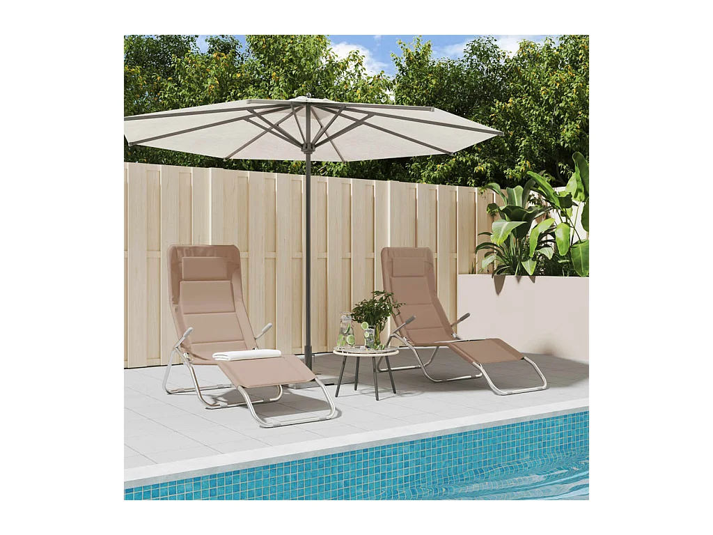 Chaises longues pliables 2 pcs taupe textilène et acier