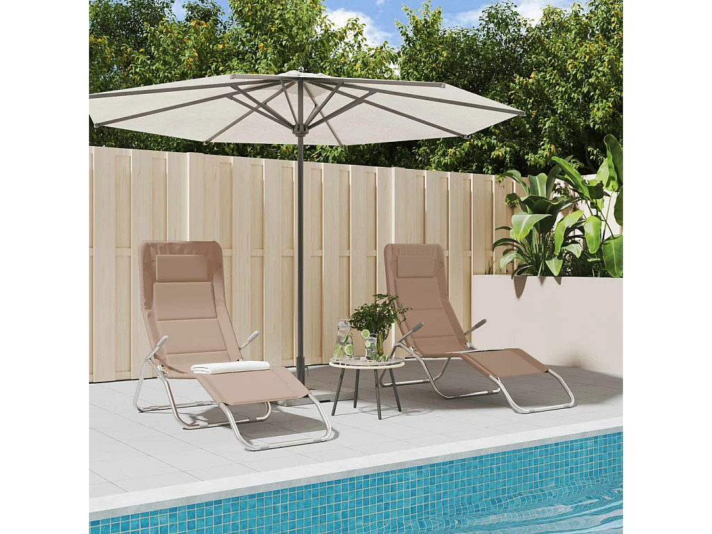 Chaises longues pliables 2 pcs taupe textilène et acier