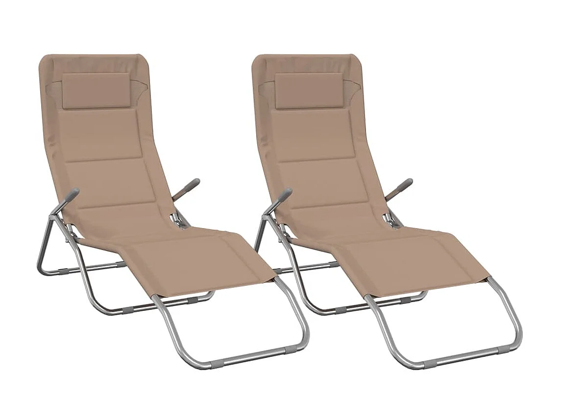 Chaises longues pliables 2 pcs taupe textilène et acier