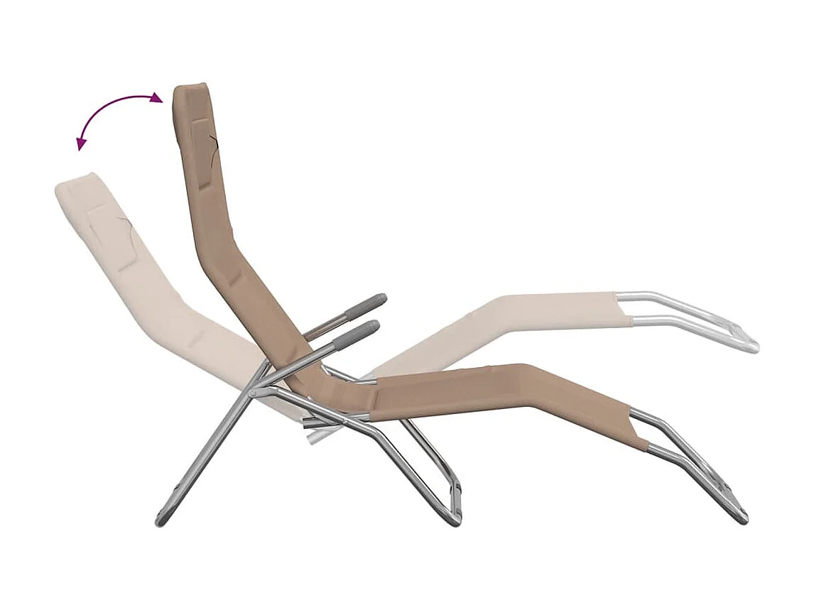 Chaises longues pliables 2 pcs taupe textilène et acier