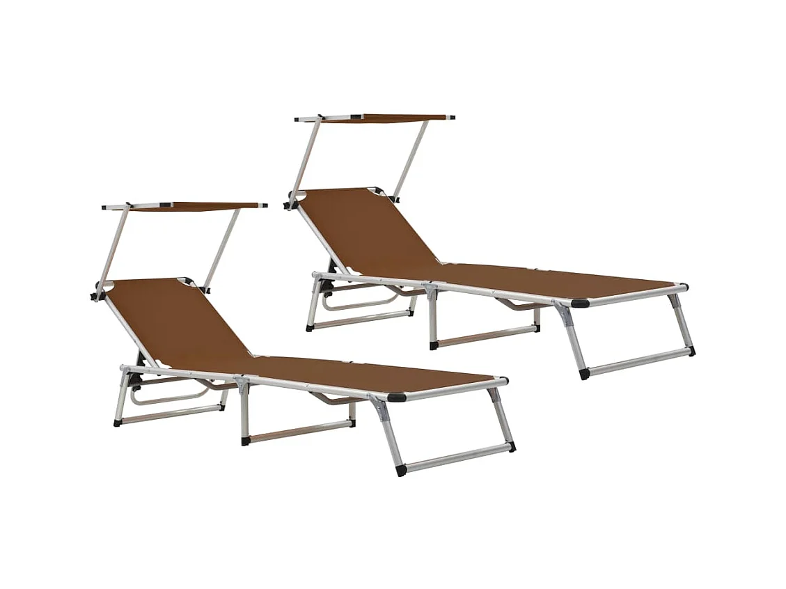 Chaises longues pliables toit 2 pcs Aluminium textilène Marron