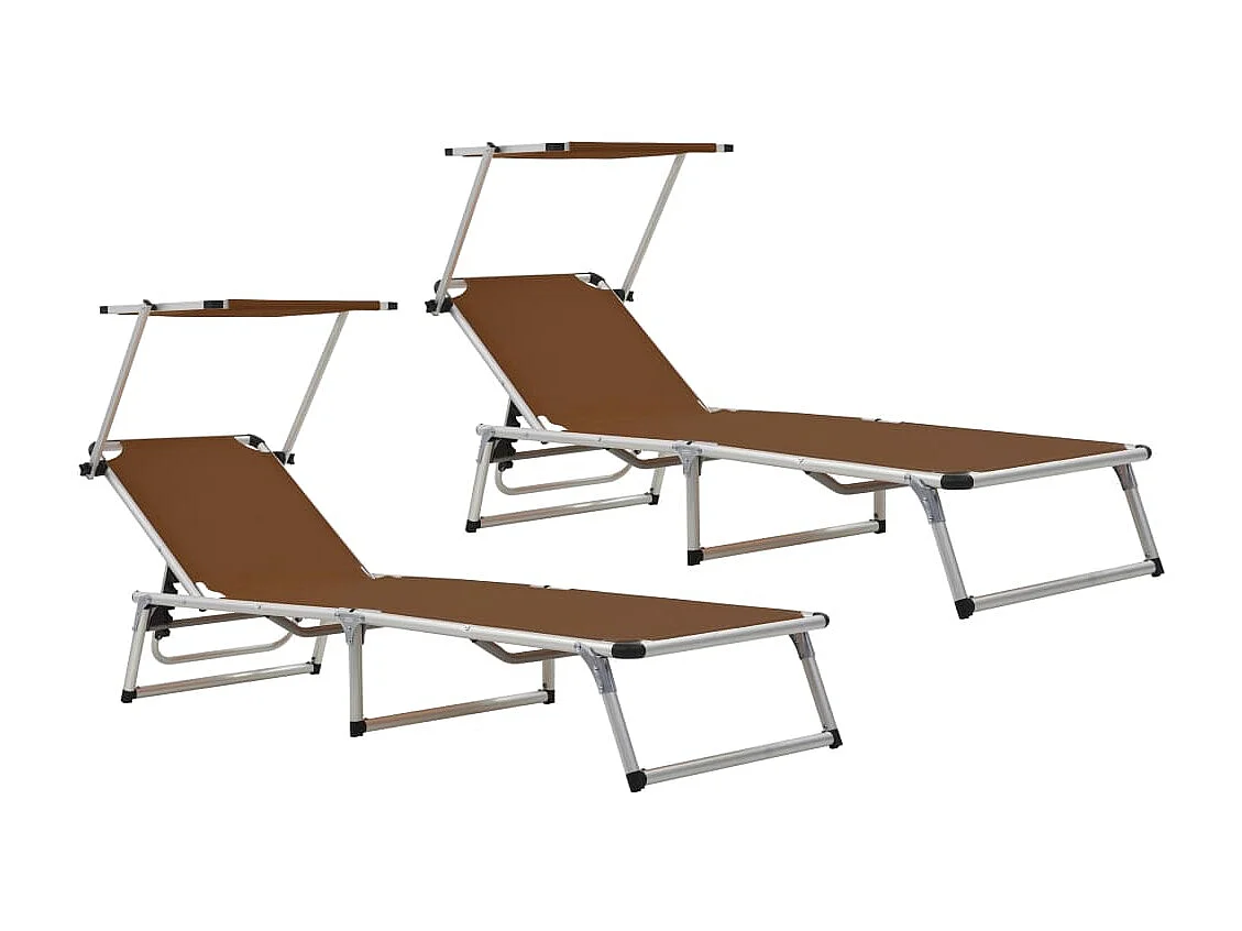 Chaises longues pliables toit 2 pcs Aluminium textilène Marron