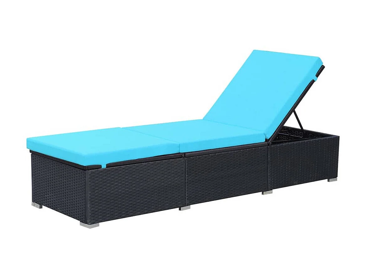 Chaise longue avec coussin Résine tressée Noir