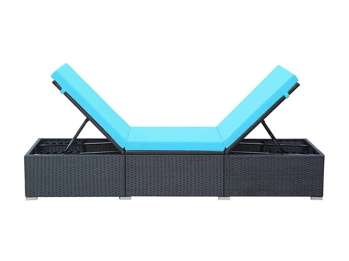 Chaise longue avec coussin Résine tressée Noir