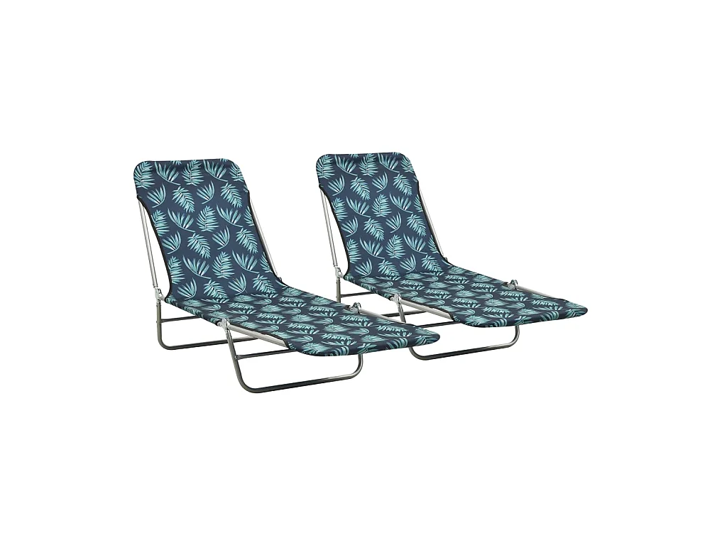 Chaises longues pliables 2 pcs Acier et tissu Motif de feuilles