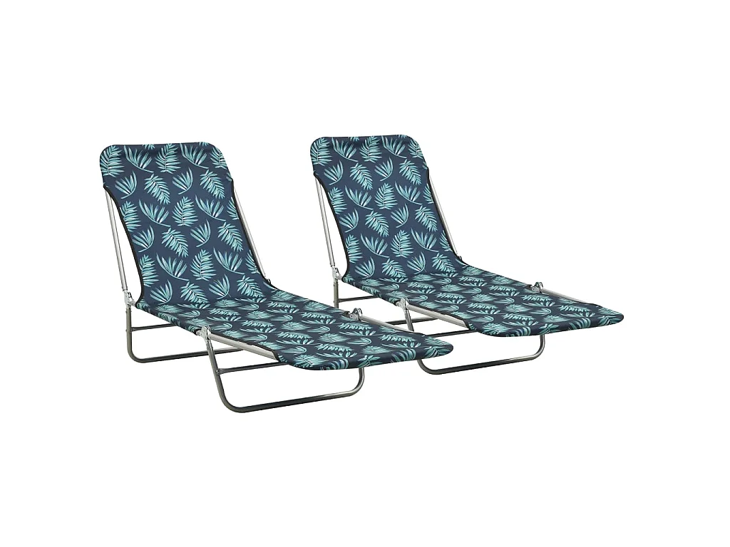 Chaises longues pliables 2 pcs Acier et tissu Motif de feuilles