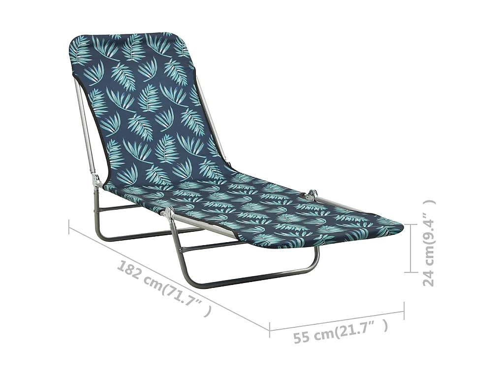 Chaises longues pliables 2 pcs Acier et tissu Motif de feuilles