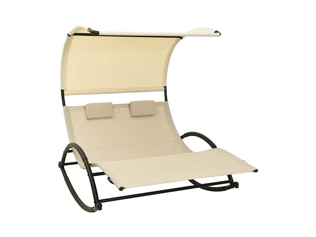 Chaise longue double avec auvent Textilène Crème