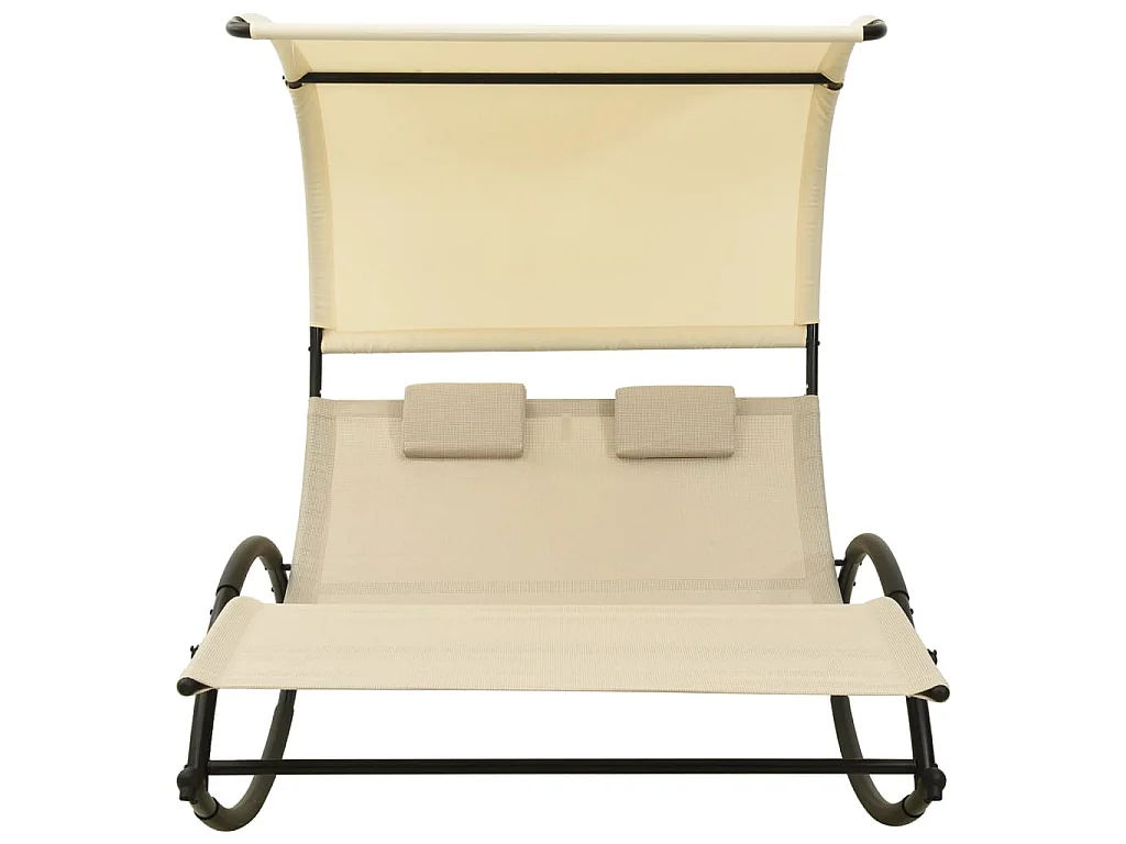 Chaise longue double avec auvent Textilène Crème