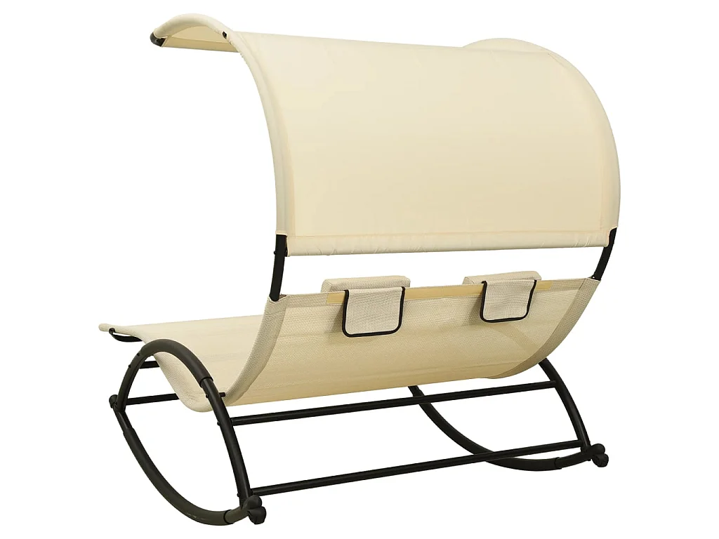 Chaise longue double avec auvent Textilène Crème