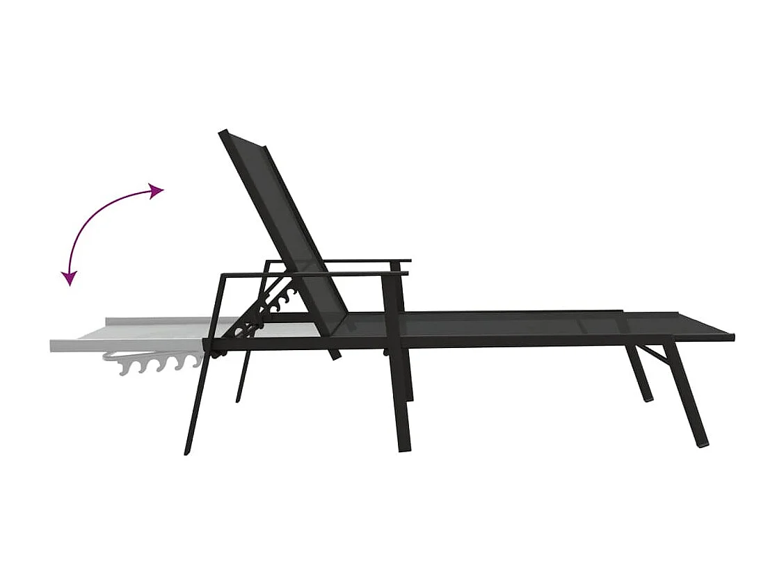 Chaise longue Acier et tissu textilène Noir