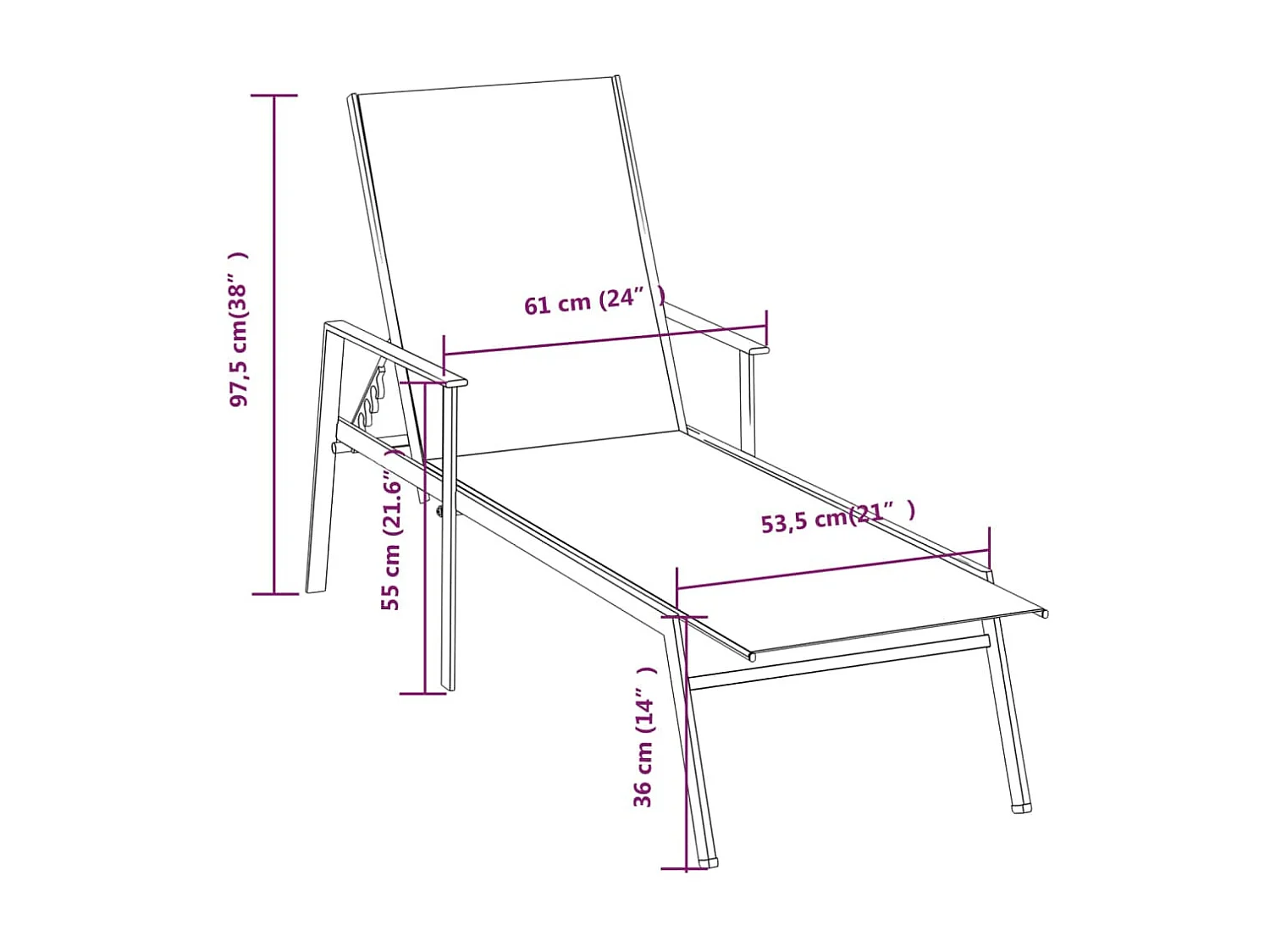 Chaise longue Acier et tissu textilène Noir