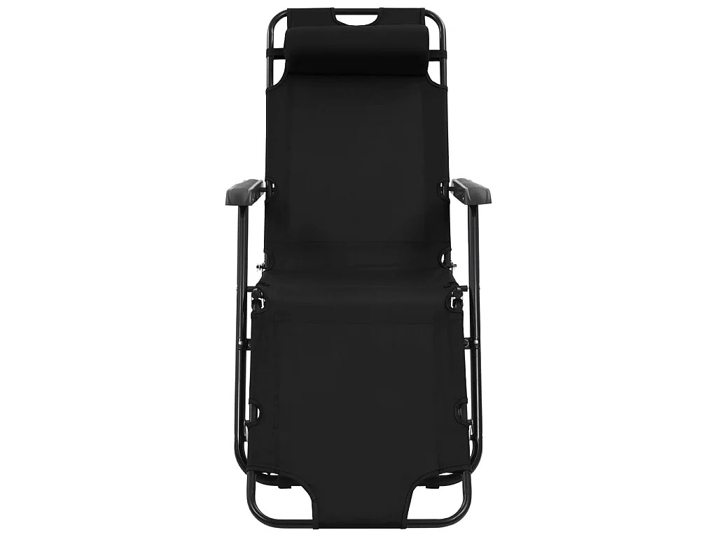 Chaises longues pliables 2 pcs avec repose-pied Acier Noir