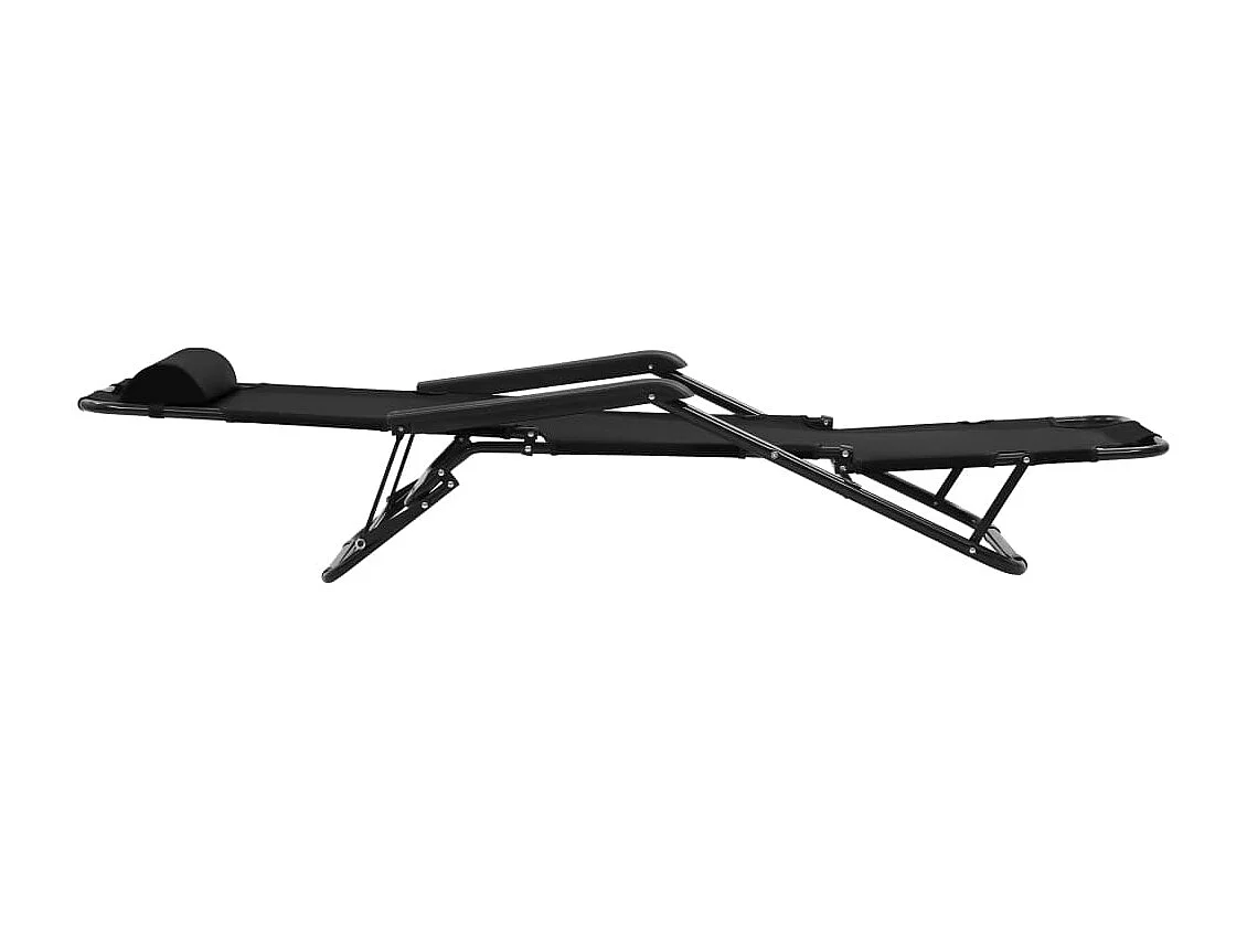 Chaises longues pliables 2 pcs avec repose-pied Acier Noir