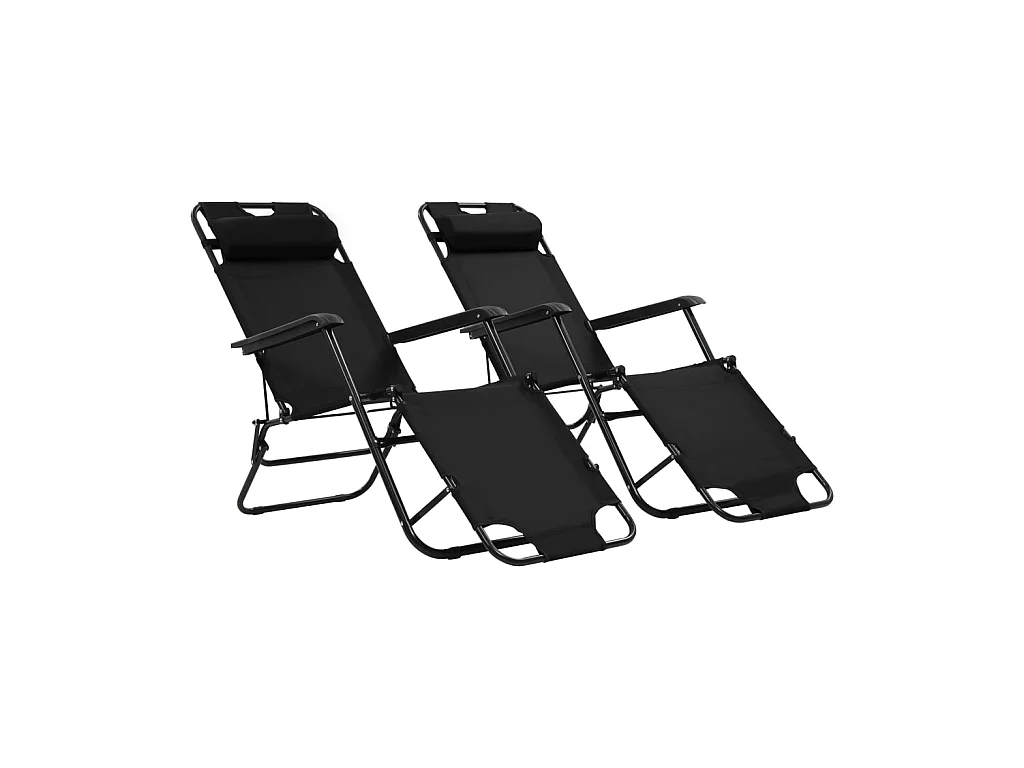 Chaises longues pliables 2 pcs avec repose-pied Acier Noir