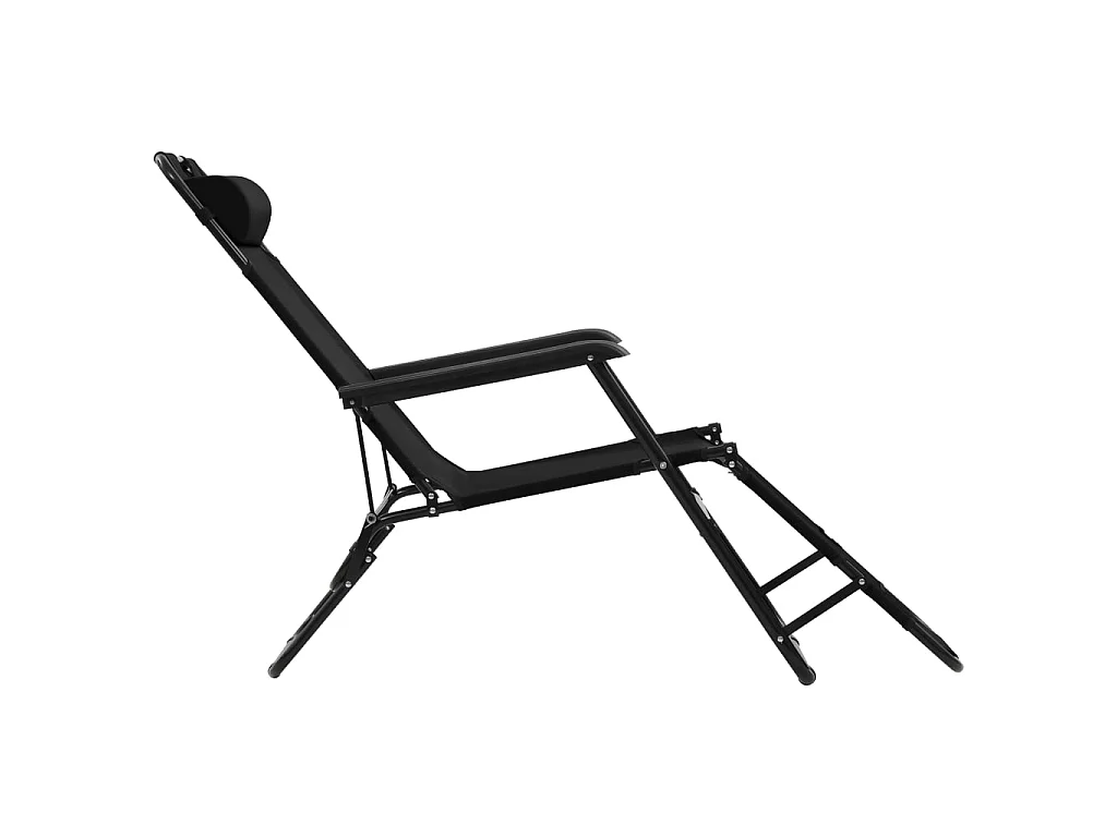 Chaises longues pliables 2 pcs avec repose-pied Acier Noir