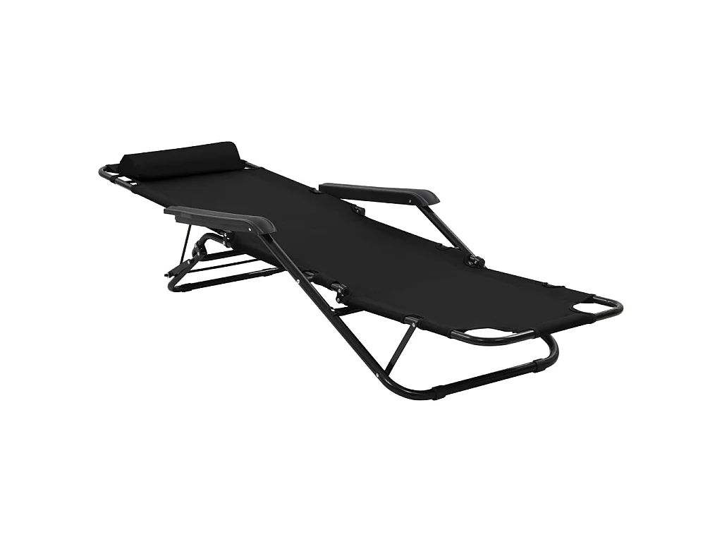 Chaises longues pliables 2 pcs avec repose-pied Acier Noir