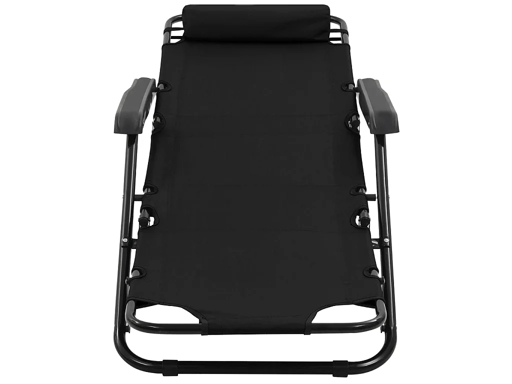 Chaises longues pliables 2 pcs avec repose-pied Acier Noir