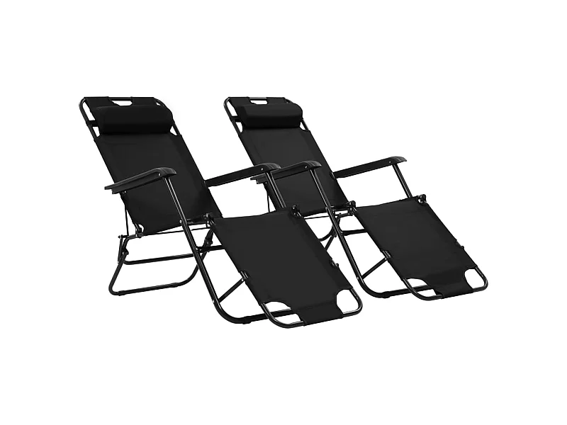 Tumbonas plegables 2 piezas con reposapiés Acero Negro