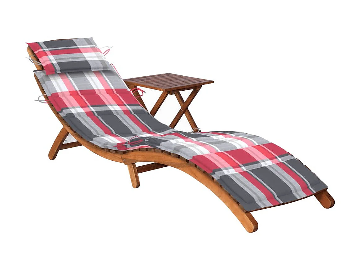 Chaise longue de jardin avec table et coussin Bois d'acacia