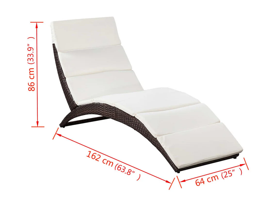 Chaise longue pliable avec coussin Résine tressée Marron