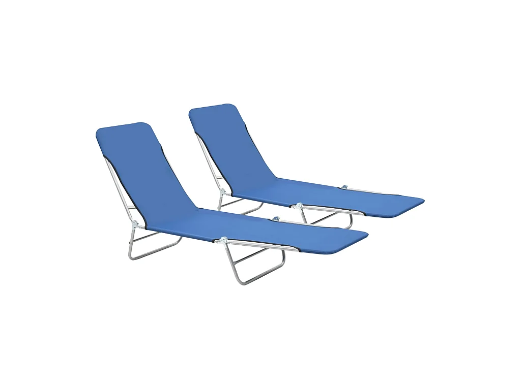 Chaises longues pliables 2 pcs Acier et tissu Bleu