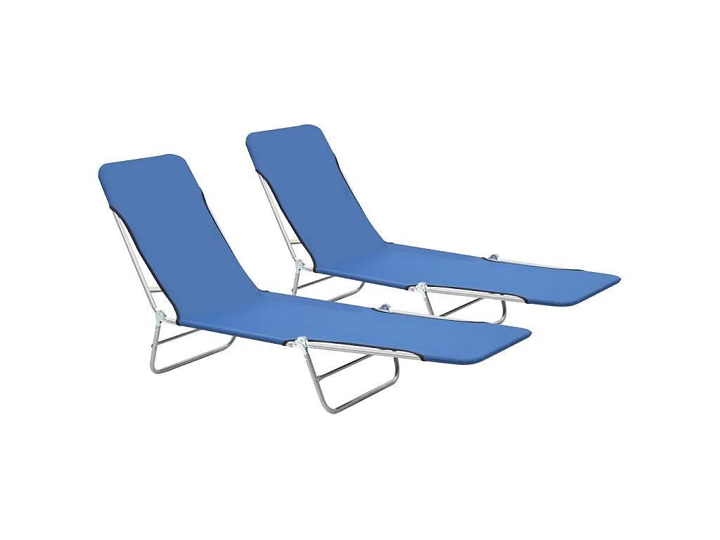 Chaises longues pliables 2 pcs Acier et tissu Bleu
