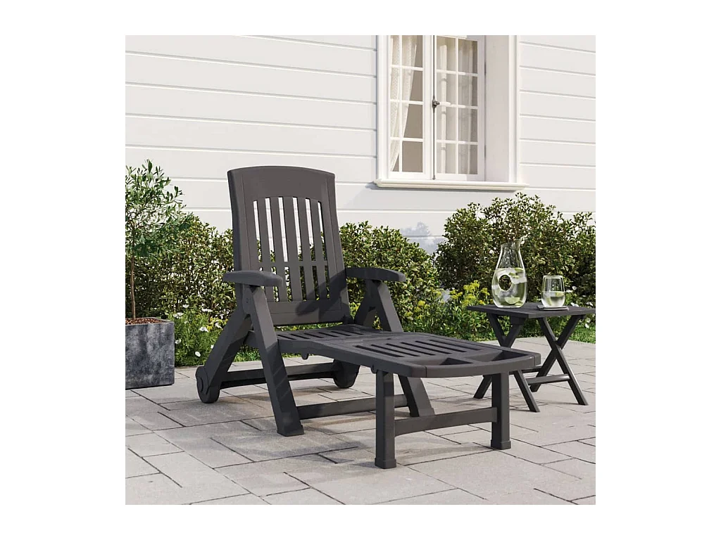 Chaise longue pliable avec roues anthracite PP