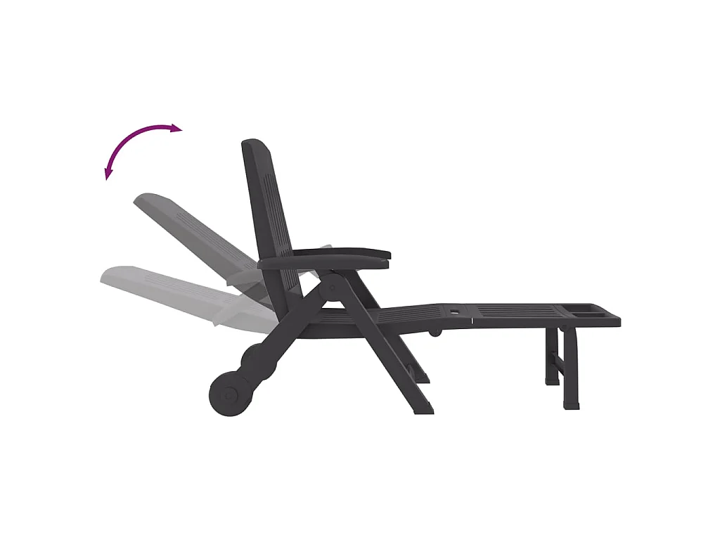 Chaise longue pliable avec roues anthracite PP