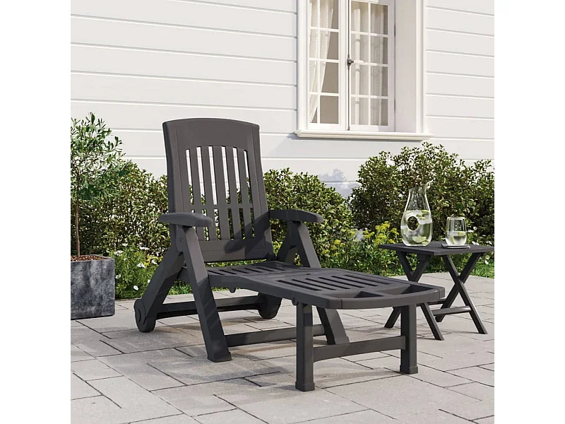 Chaise longue pliable avec roues anthracite PP