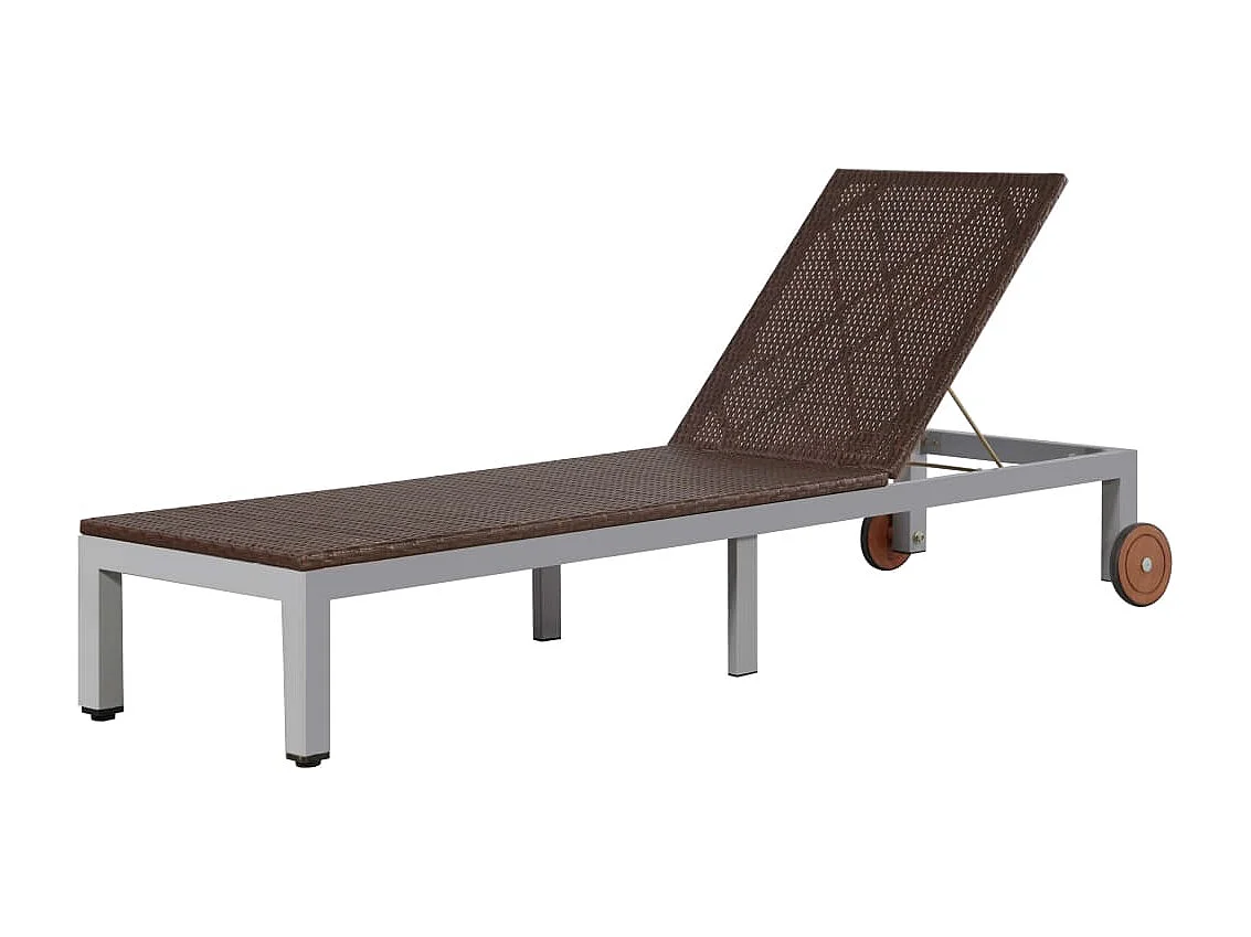 Chaise longue avec roues Résine tressée Marron