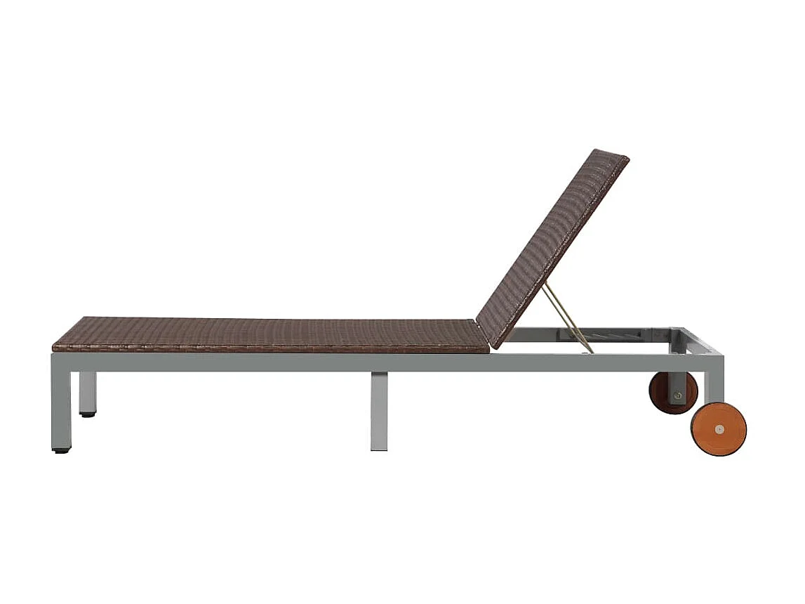 Chaise longue avec roues Résine tressée Marron