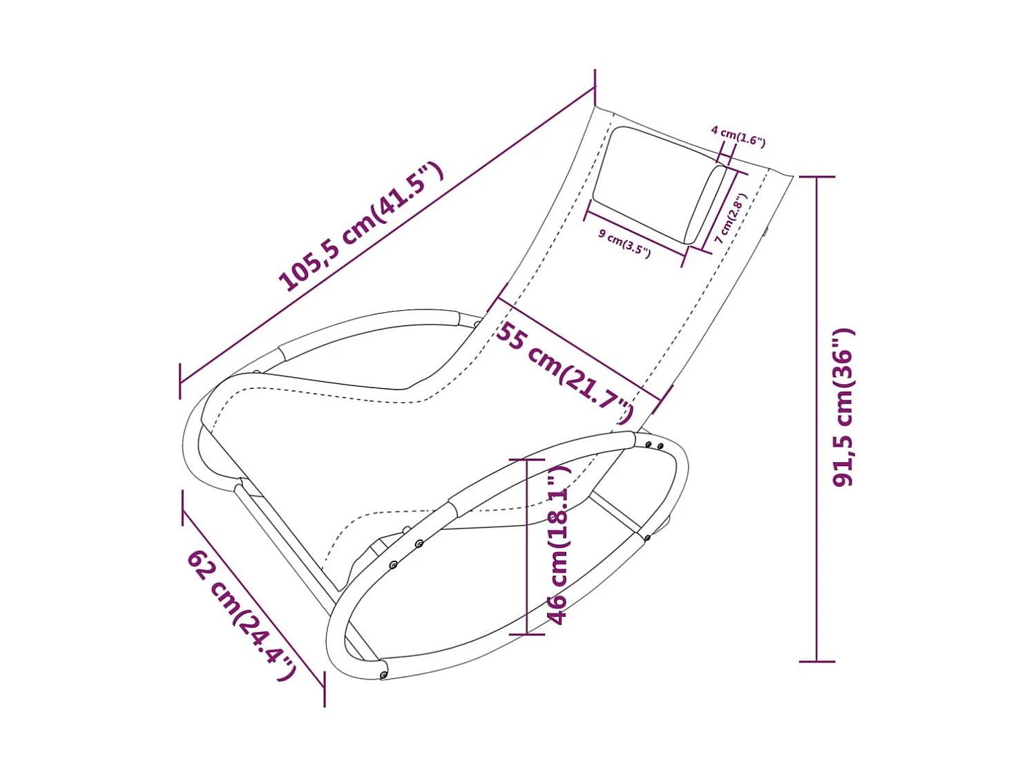 Chaise longue avec oreiller Acier et textilène Gris