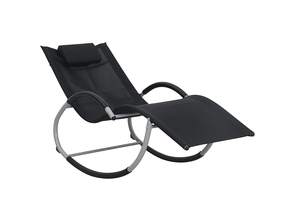 Chaise longue avec oreiller Noir Textilène