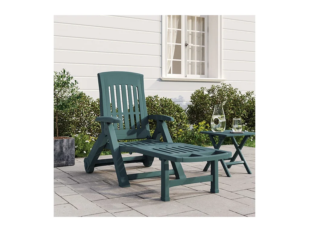 Chaise longue pliable avec roues vert PP