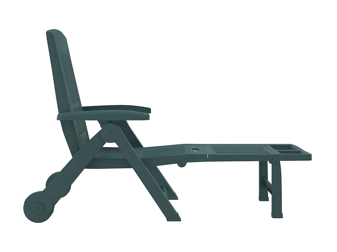 Chaise longue pliable avec roues vert PP