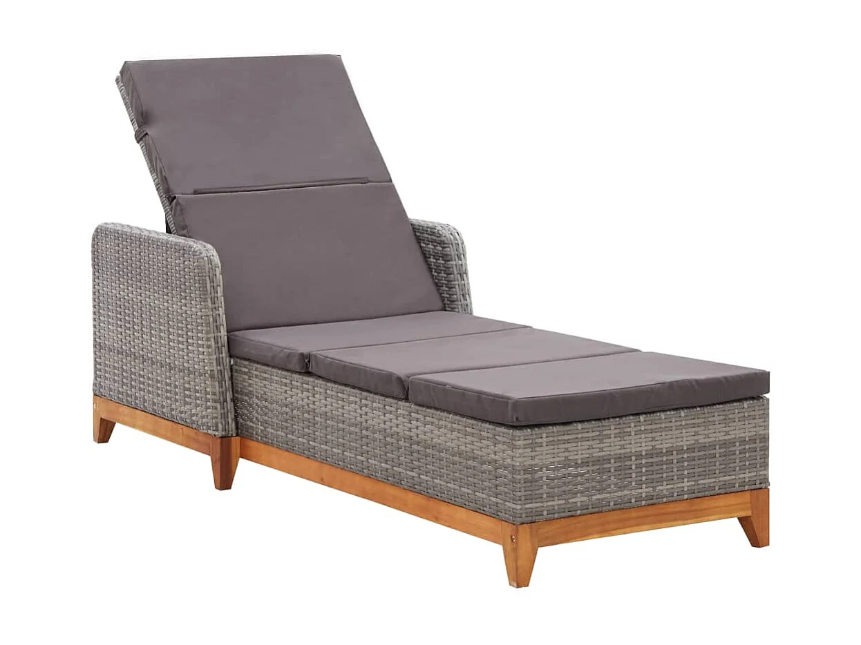 Chaise longue Résine tressée et bois d'acacia massif Gris