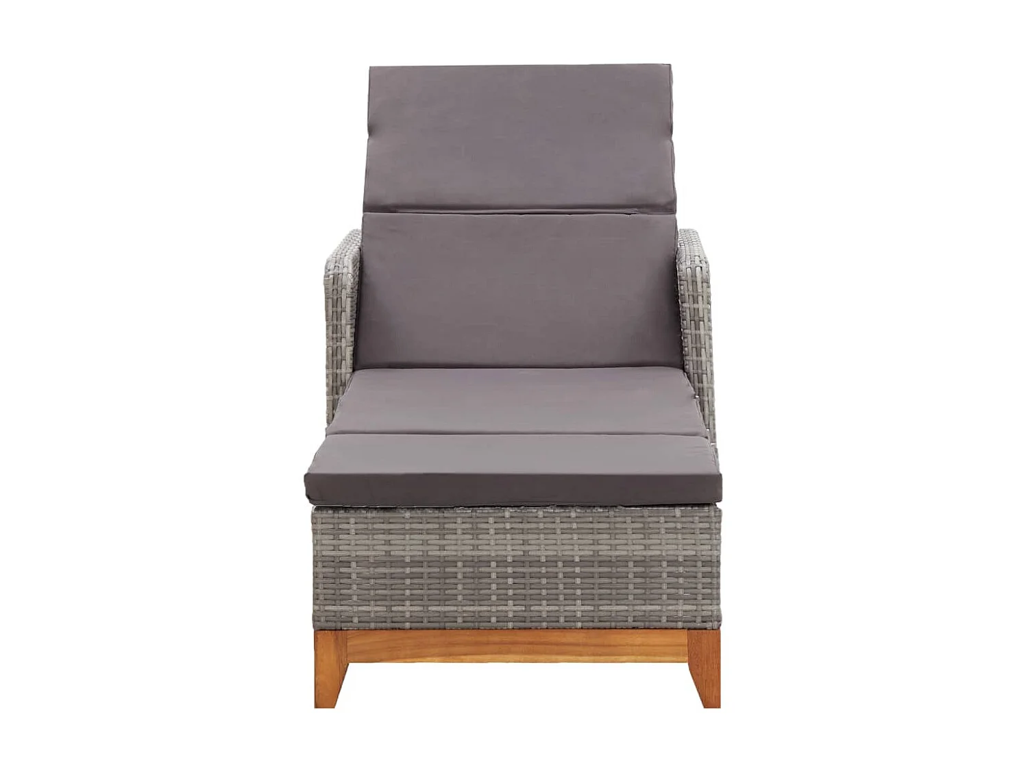 Chaise longue Résine tressée et bois d'acacia massif Gris