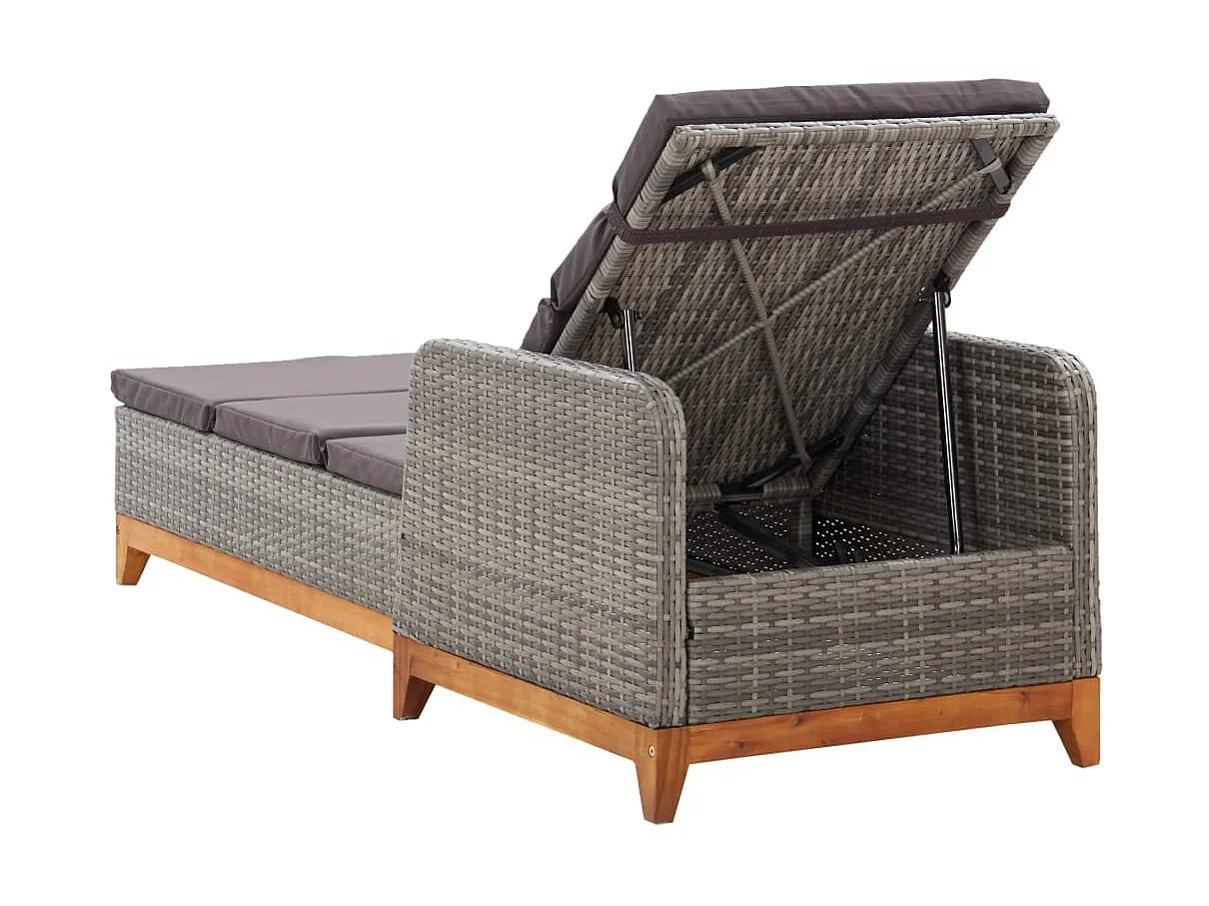 Chaise longue Résine tressée et bois d'acacia massif Gris