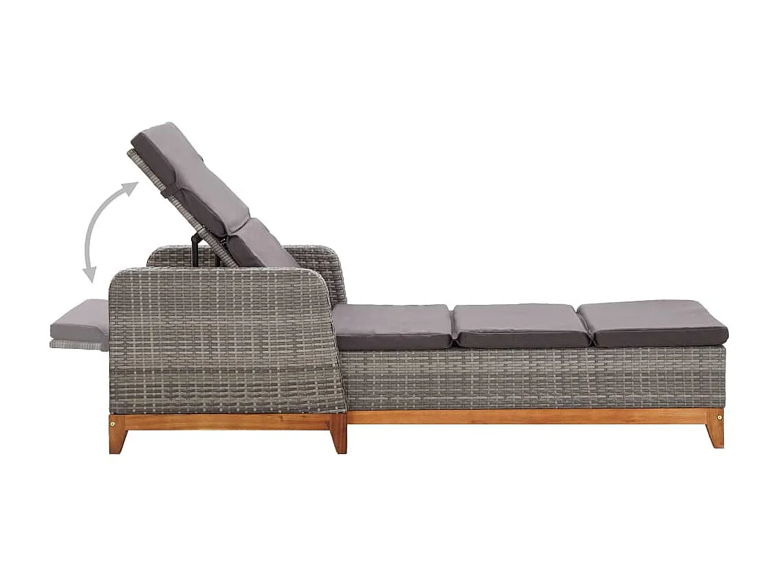 Chaise longue Résine tressée et bois d'acacia massif Gris