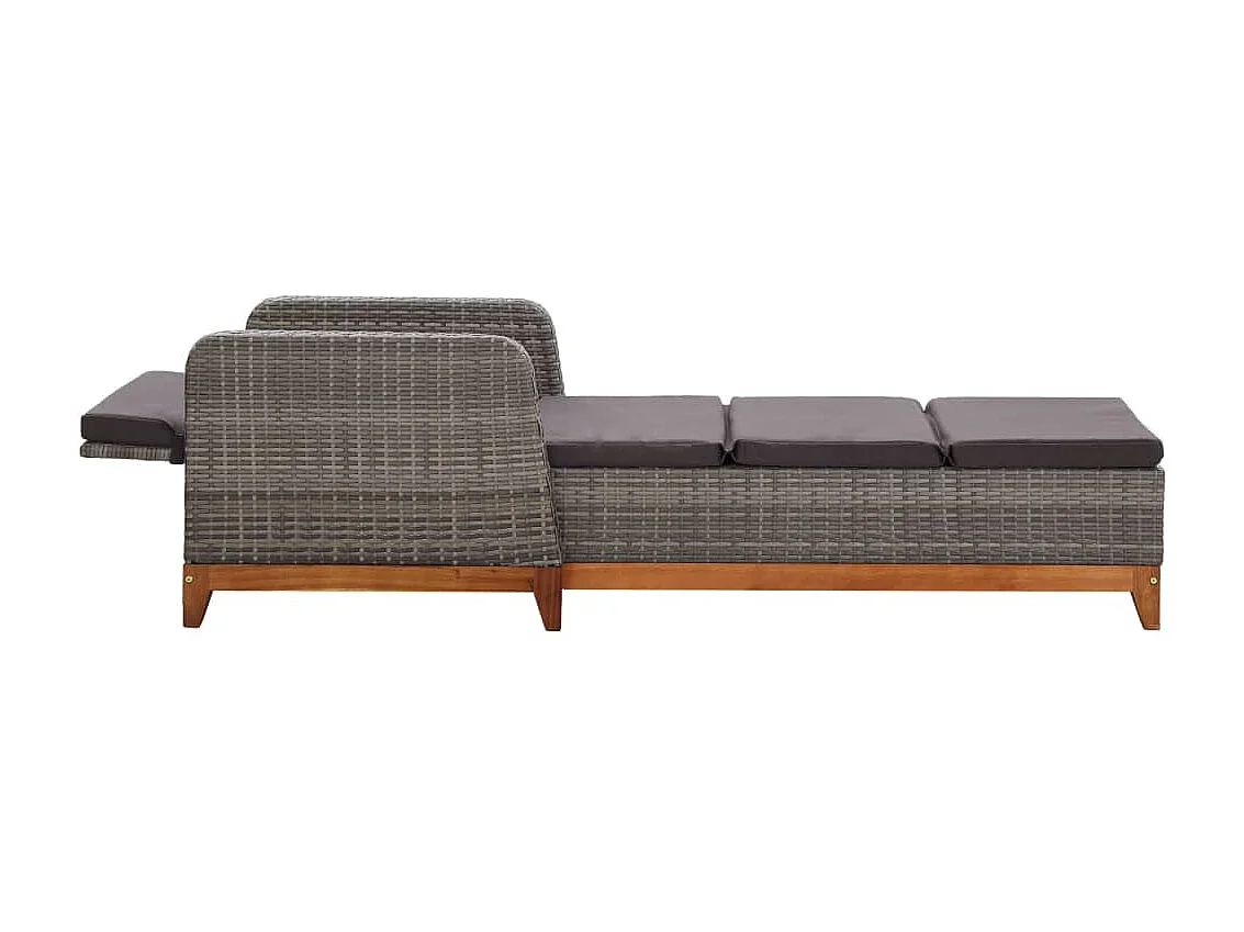 Chaise longue Résine tressée et bois d'acacia massif Gris