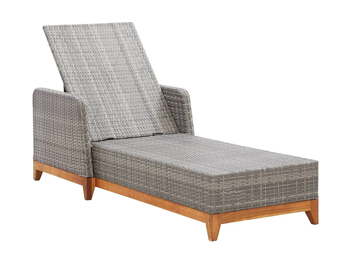 Chaise longue Résine tressée et bois d'acacia massif Gris