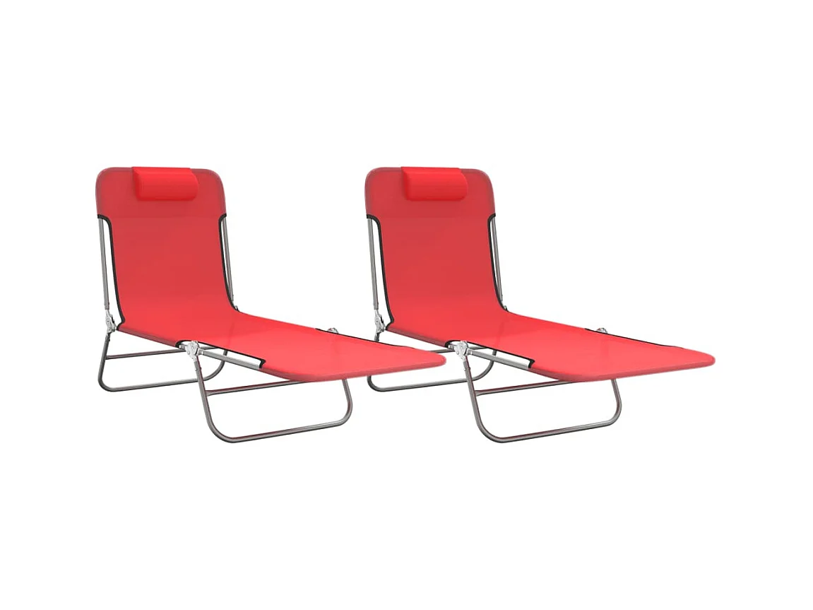 Klappbare Liegestühle, 2 Stück, rotes Textilene und Stahl